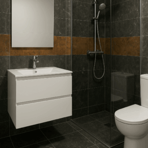 Baderomsflis Barro Nero 30x60 cm – svarte porselensfliser i matt naturstein-look, elegante vegg- og gulvfliser for bad, dusj og moderne interiør – Fliskupp.no Etne Vestlandet