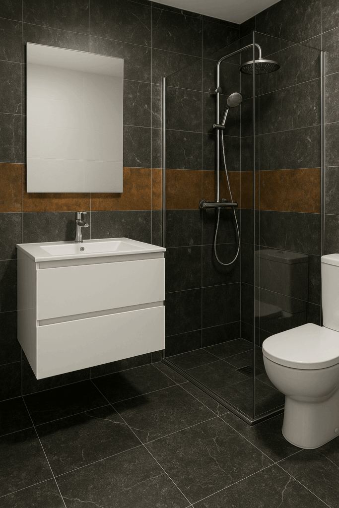 Baderomsflis Barro Nero 30x60 cm – svarte porselensfliser i matt naturstein-look, elegante vegg- og gulvfliser for bad, dusj og moderne interiør – Fliskupp.no Etne Vestlandet