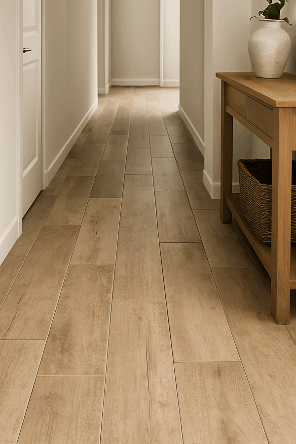 Boden- og veggflis Trophy Beige 20x60 cm – varm beige trestruktur porselensflis, slitesterk og tidløs, ideell for gang, stue og kjøkken – Fliskupp.no Etne