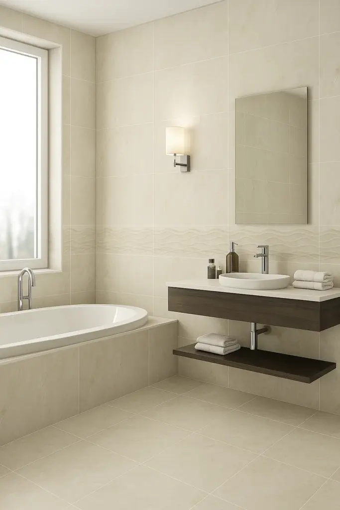 Coraline beige veggflis 30x60 cm – elegant lys beige flis til bad og stue med moderne overflate