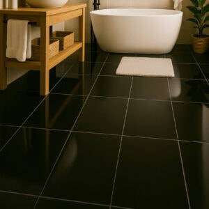 Boden- og veggflis Doblo Nero 30x60 cm blank – svarte porselensfliser med høyglans for bad, spa og moderne baderom