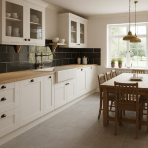 Vegglis Michelle Black 25x50 cm – svart høyglans fliser brukt som kjøkkenvegg, tidløs og moderne design