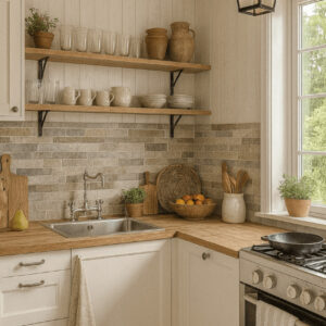 Dekorflis Pietra di Lucerna Natural 31x62 cm – beige/grå naturstein-look veggfliser, rustikk stil for kjøkken og stue